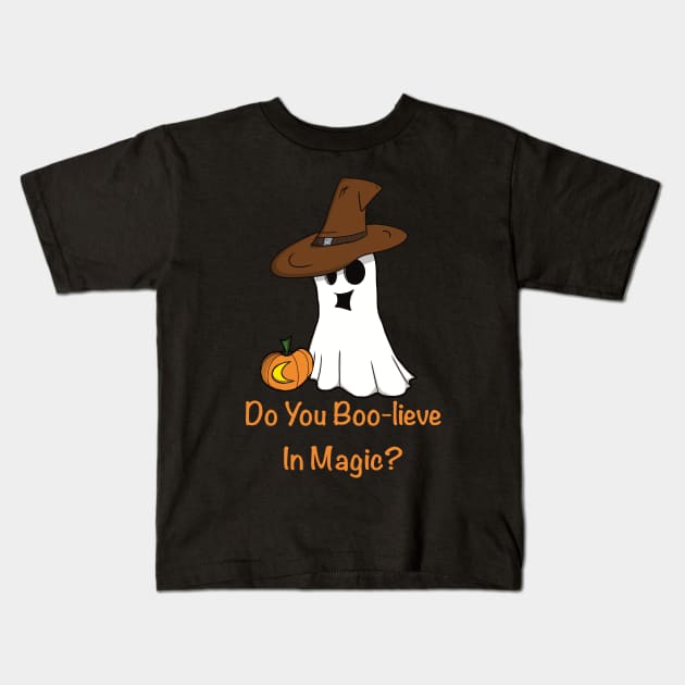 Funny Ghost Halloween Do You Boo-lieve In Magic Pun Kids T-Shirt by JonnyVsTees